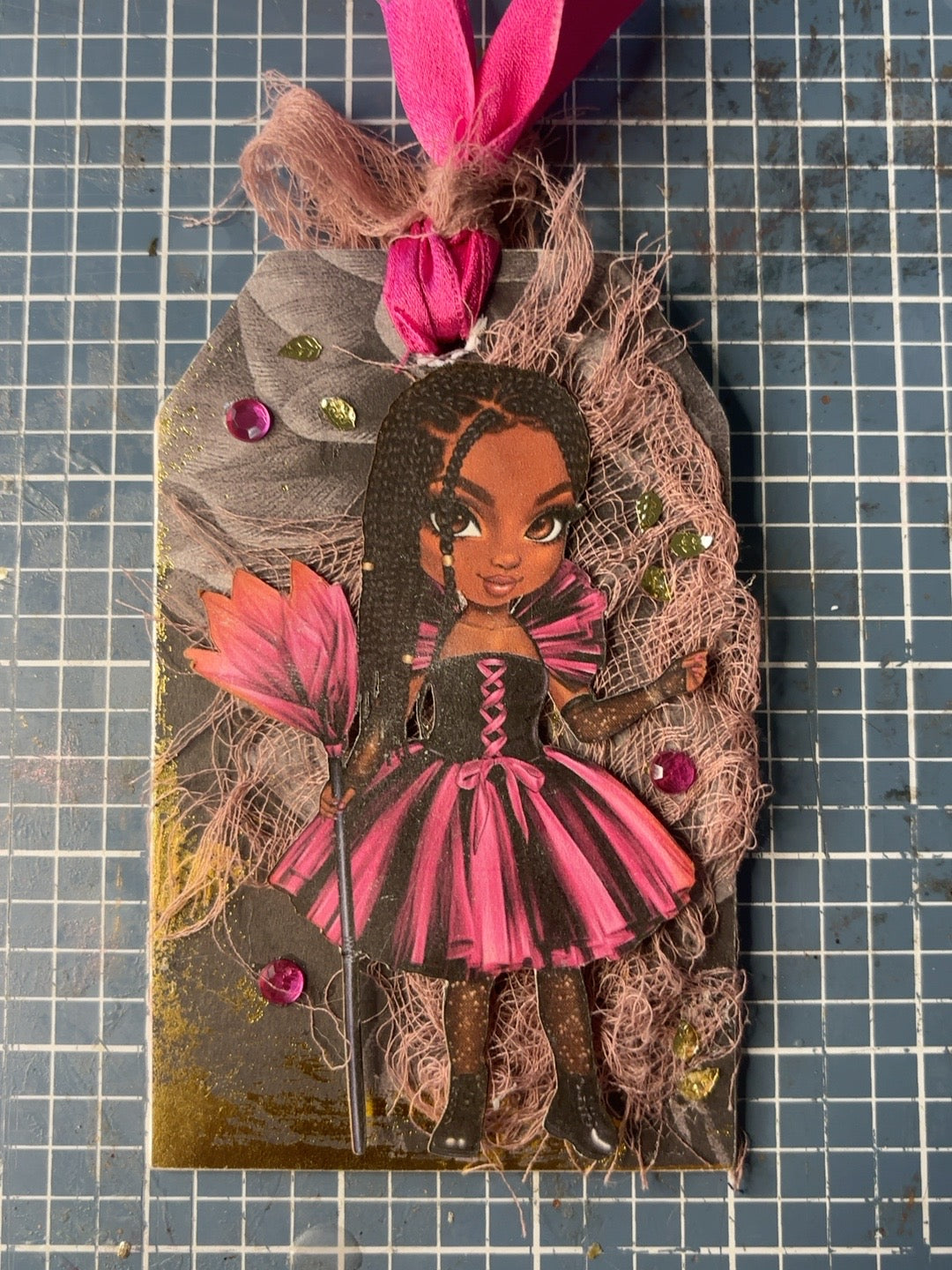 My Little Craftmate Enchantress Journaling Tag #3, mixed-media chipboard tag with lined journaling back
